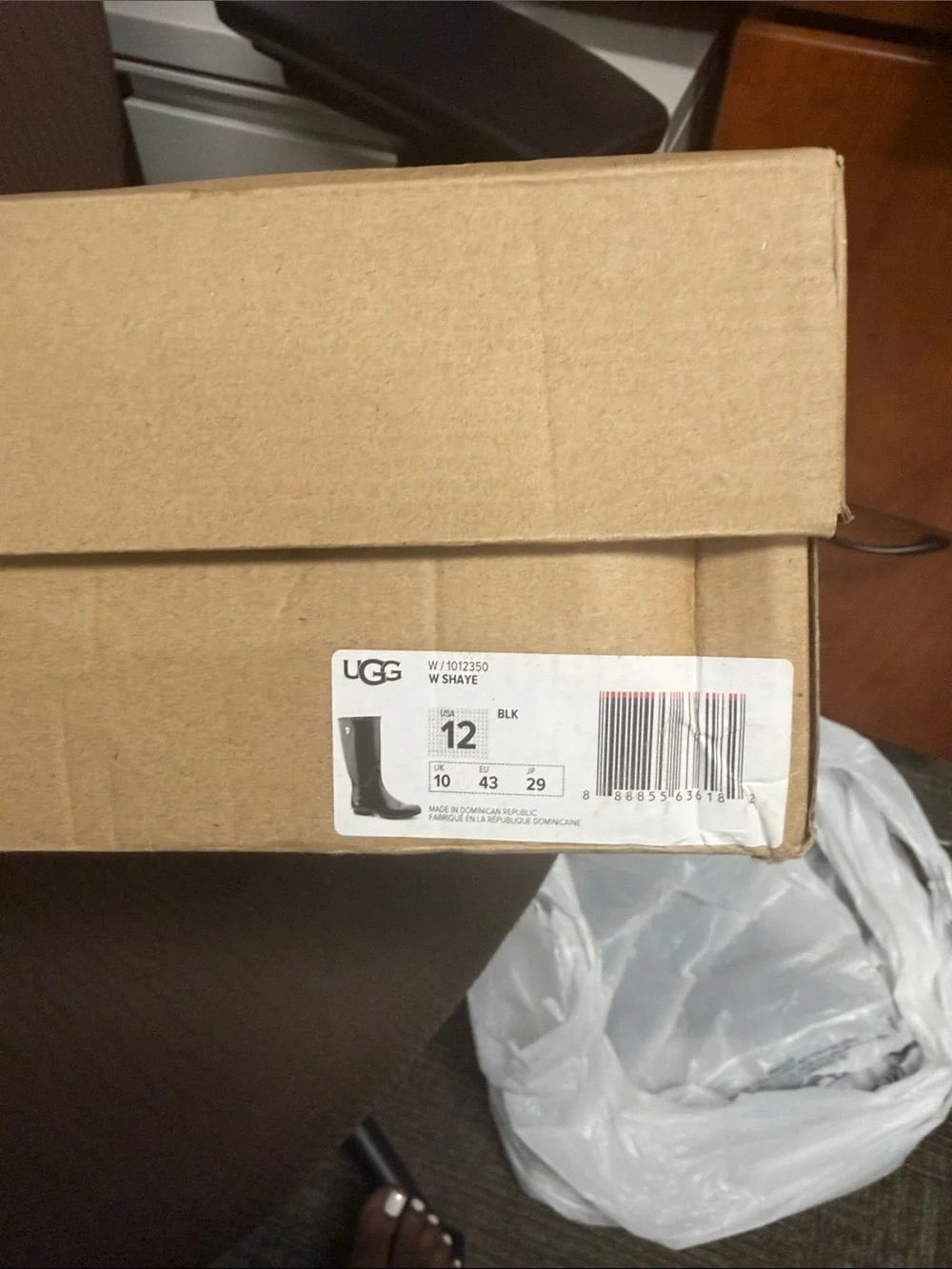 UGG Women's Black Gloss Waterproof Rain Boots with Branded Button